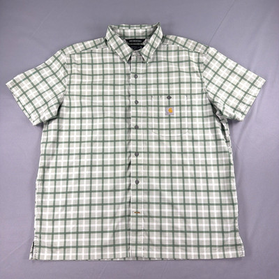 Carhartt Force Sun Defender Shirt XL Plaid Relaxed Fit Green White Workwear