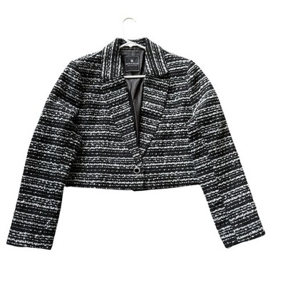 Bagatelle Crop Tweed Suit Blazer Jacket Women's Size XL Black Knit Short Coat