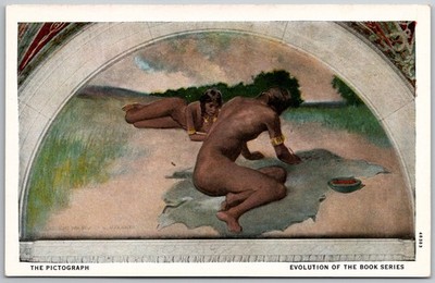 1908 The Pictograph Native American Mural Postcard Library of Congress CT Art