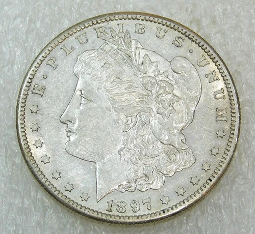 1897 S Morgan Silver Dollar AU/BU Nice Luster coin in saflip #B287