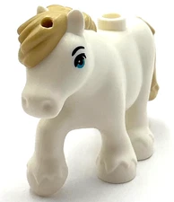 Lego New White Horse Friends Style Pony with Molded Tan Mane and Tail Animal