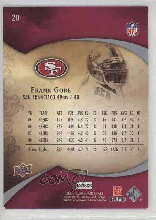 2009 Upper Deck Icons Retail Foil Frank Gore #20 - Image 2 of 2