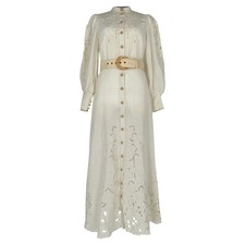 Zimmermann Freja Embroidered Maxi Dress In White Linen Women Ecru S