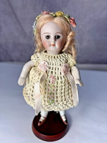 Antique German All Bisque Kestner 6" Mignonette Doll with Glass Eyes CC-45