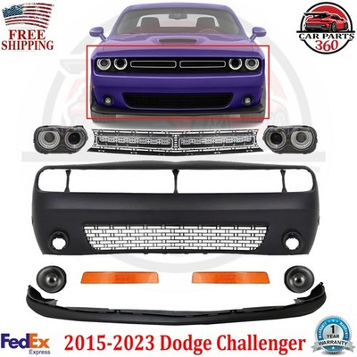 Front Bumper Cover & Bumper Valance & Headlight Kit For 15-2023 Dodge Challenger