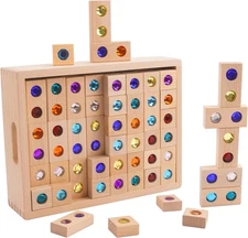 Wooden Rainbow Stacking Blocks Set, 128pc, Montessori Learning Toy, Ages 3+
