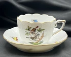 Herend Rothschild Bird Cup & Saucer Set #711-2-00 RO Birds Basketweave  Scallops