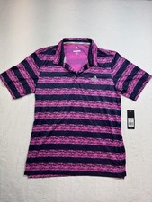 Adidas Painted Stripe Mesh Golf Polo Shirt Mens L Blue Pink Short Sleeve