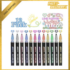 12Colors Shimmer Markers Outline Markers Metallic Markers for Drawing Painting