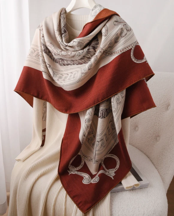 70% Cashmere 30% Silk Scarf 53'' Neckerchief Shawl chain Print Bandana Wrap new