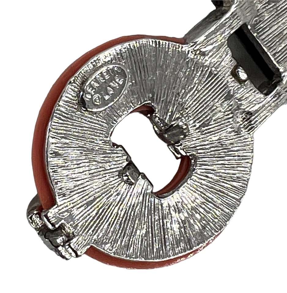 Kenneth Jay Lane KJL Brooch Pin Fur Clip Black Onyx Crystal Coral Resin Art Deco - Image 2 of 4