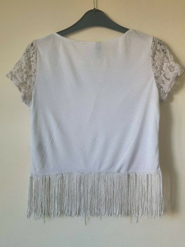 Womens XS Size 6 H&M white Cropped top with fringe - Picture 3 of 3