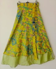 Handmade Skirt Double Layer Maxi Beach Skirt Magic Wrap Vintage Silk Sari Skirt
