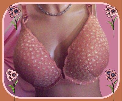 40DD Carmel Gold SHINE Lace Mesh Extreme Lift Victorias Secret Plunge PU UW Bra 