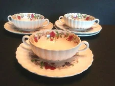 Vtg Copeland SPODE Cream Soup Bowls Cup Saucer (Red Yellow Rose) 7 pcs. Old Mark