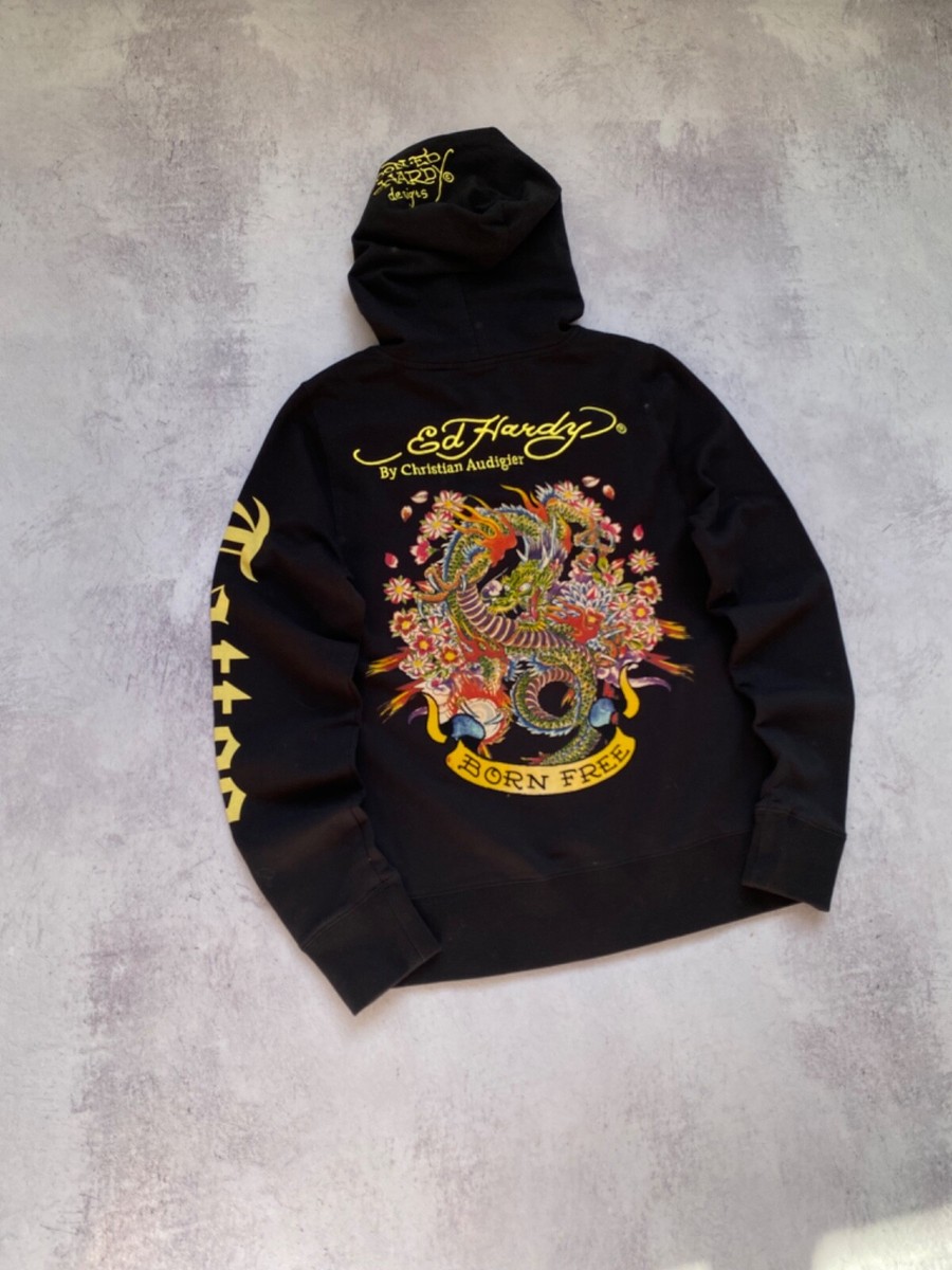 Vintage Ed Hardy Big Logo Y2K Zip Hoodie Size S | eBay