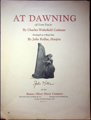 VINTAGE AT DAWNING HARPIST SHEET MUSIC CHARLES CADMAN 1906 OLIVER DITSON CO.