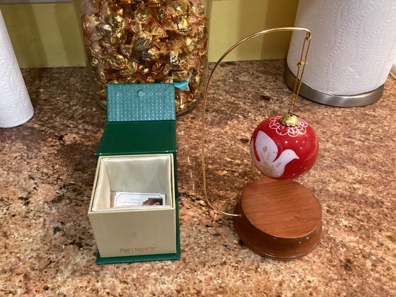 PIER 1 LI BIEN Christmas Ornament Peace White Dove Red Glass Ball 2017 With Box