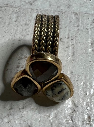 Anello Studio Barse Bronzo Quarzo Fumè Diaspro Bronzite Gemma Misura 7,5 Firmato - Foto 7 di 12