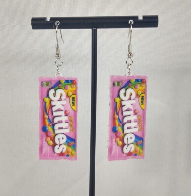 Hook Drop Dangle Pierced Earrings Skittles Desserts Candy Sweets Plastic Jewelry