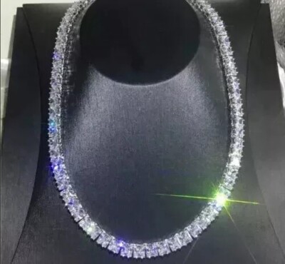 30Ct Princess Cut Lab Created Diamond Tennis Necklace 14K White Gold Plated