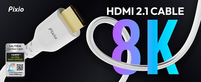 Pixio 8K HDMI 2.1 Cable Ultra High Speed 4K 120Hz Nylon Braided 6.5ft & 10ft