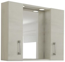 Specchio Specchiera da Bagno in Legno 2 Ante 2 Luci Rovere Bianco cm77x16x57h