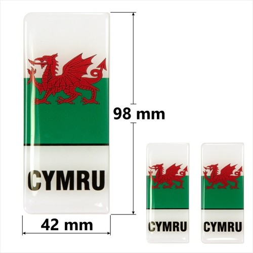 2x 98x42mm Cymru Wales Coat of Arms Number Plate Gel Domed Stickers Decal Badges - Picture 2 of 2