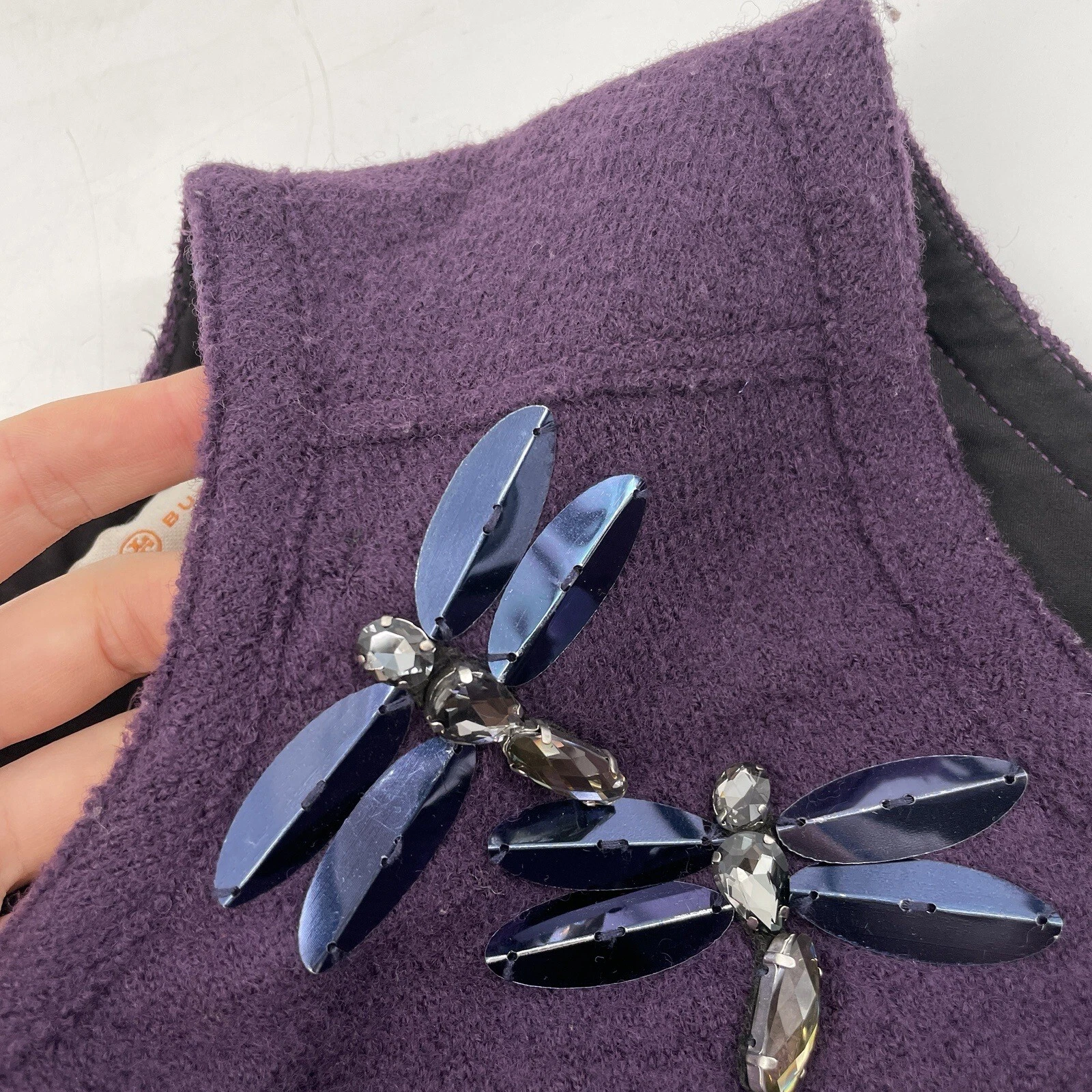 Abito Tory Burch taglia L Jada impreziosito gioielli libellula lana cambio prugna