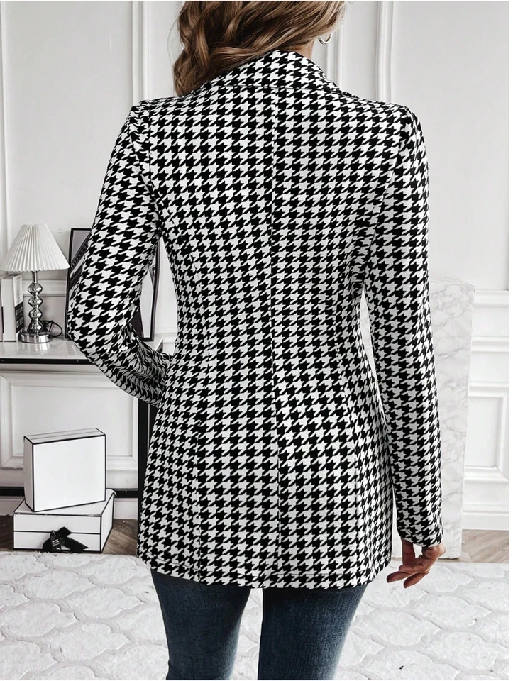 Blazer Chaqueta para Mujer Clasi Pata de Gallo Cuadros Cintura Adelgazante Talla S M L XL Foto 2 de 4