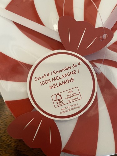 Peppermint Candy Shaped Christmas Melamine Appetizer Plate Set 4 Red White New - 第 7/10 張圖片