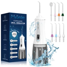 MySmile Portable Water Flosser Cordless Oral Irrigator 5 Modes 350ML Water Tank