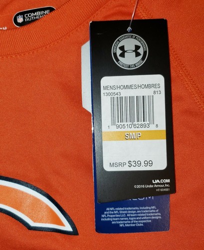 Chicago Bears Orange Under Armour Combine Authentic LS Workout T-Shirt - Mens S - Picture 8 of 8