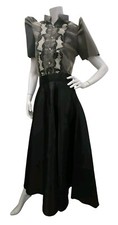Filipiniana Embroidered Set Blouse/Top  Skirt Sz Medium/M Traditional Black