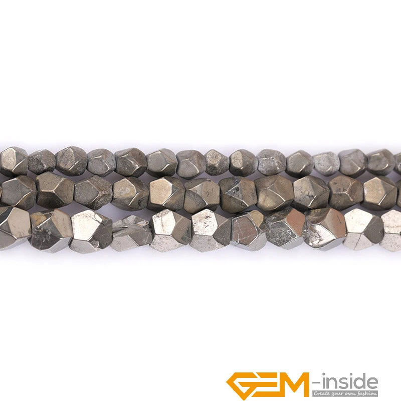 Cuentas poligonales facetadas de piedras preciosas de pirita natural para hacer joyas 15" 6 mm 8 mm Foto 3 de 4