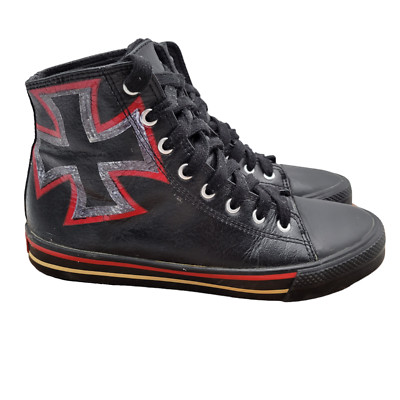 Vtg Underground England Sneaker Womens Size 9 Black Leather Hi Tops Cross Biker