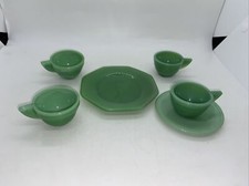 6 piece Jadeite Miniature Children's 4 Cups 1 Saucer And 1 Platter Akro Agate