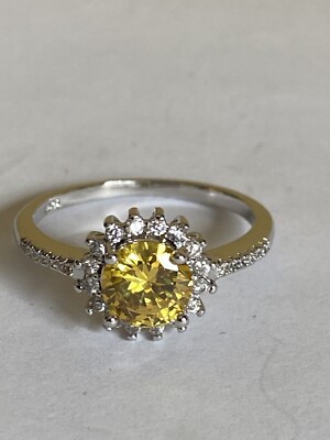 Ungetragener Ring Sterlingsilber gelb und klar Zirkonia besetzt Größe R