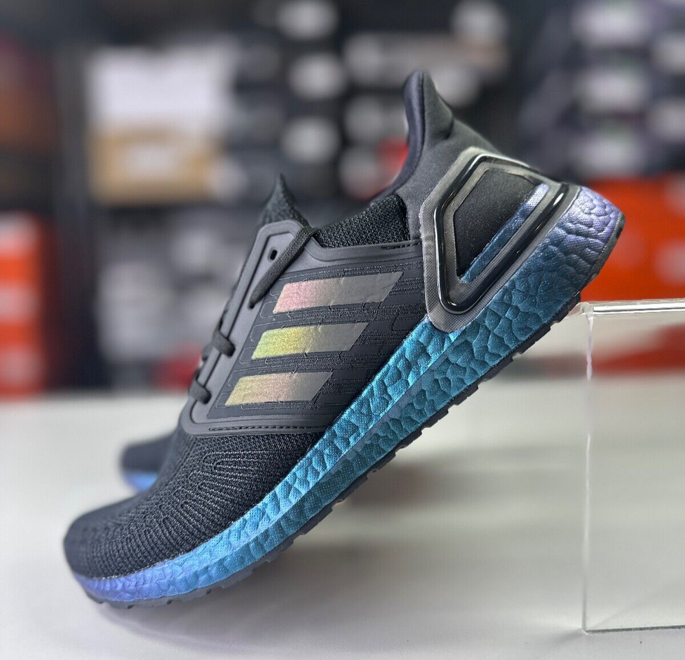 Adidas UltraBoost 20 Triple Black Signal Cyan Running Shoes G55839 Mens Size 7