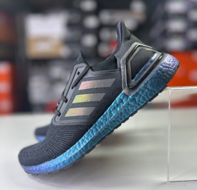 Adidas UltraBoost 20 Triple Black Signal Cyan Running Shoes G55839 Mens Size 7