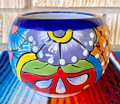 Mexican Ceramic Flower Pot Planter Folk Art Pottery Handmade