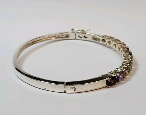 Sterling Silver Hinged Bangle Bracelet w/ Garnet Amethyst Citrine Peridot Topaz - Picture 5 of 7