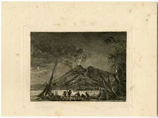 Antique Master Print-ERUPTION OF MOUNT VESUVIUS-NIGHT SCENE-Berthoud-1820