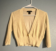 August Silk Gold Knit Cardigan Sweater V-Neck...