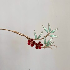 Chinese Style Green Bamboo Red Plum Blossom Hairpin Hanfu Qipao Hair Accessory