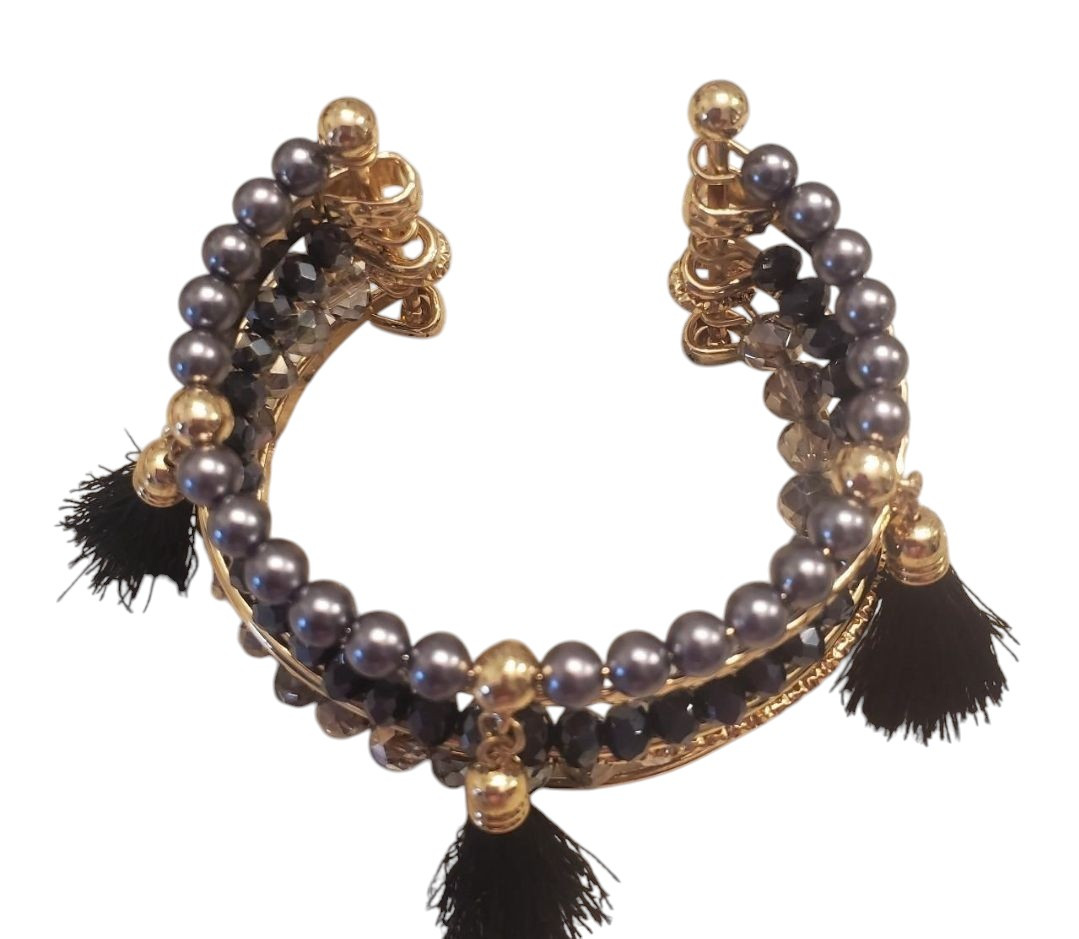 Beaded multiple layered bangle cuff bracelet gold… - image 5