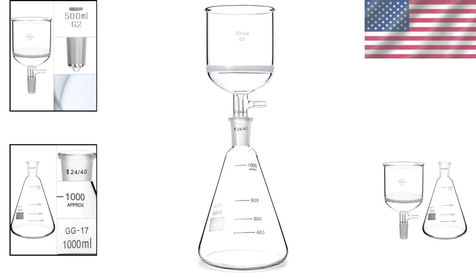Premium Borosilicate 500ml Funnel with 1000ml Erlenmeyer Flask - Lab Essentials - Image 2 of 4