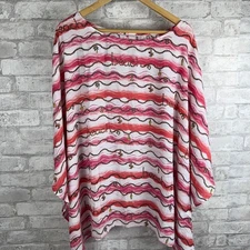 Quacker Factory Beach Novelty Print Kimono Popover Top Pink Flowy Relaxed 2x