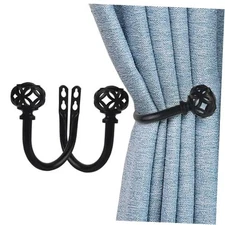 Pcs Curtain Holdbacks, Curtain Hooks for Drapes with Screws Wall 2 Black