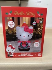 Hello Kitty w/ Christmas Wreath 4.5 Ft Airblown Holiday Lights Inflatable Gemmy